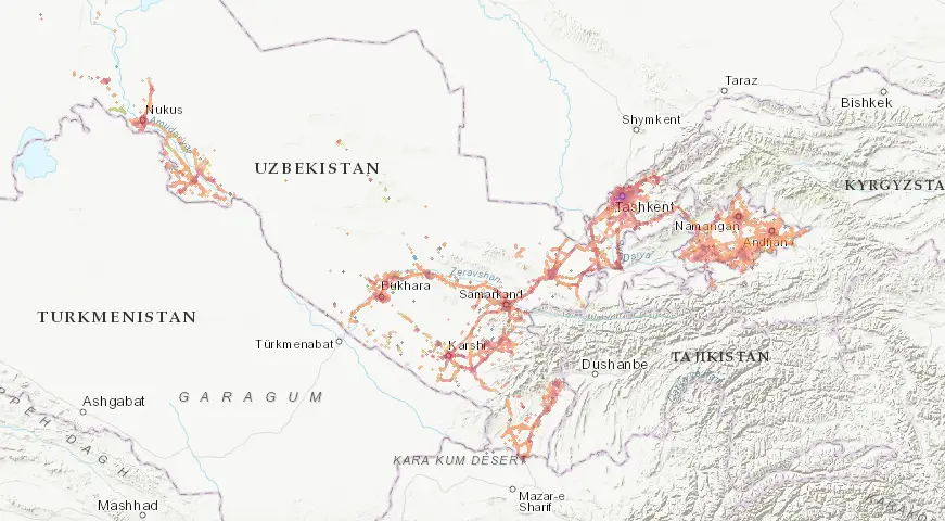 우즈베키스탄의 커버리지 및 속도