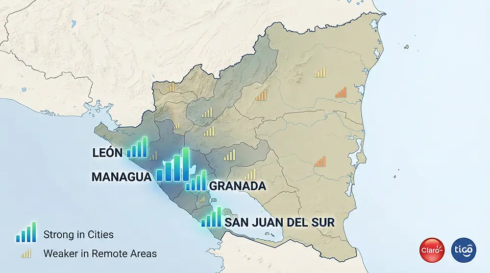 Mobile coverage in Nicaragua: Claro vs Tigo