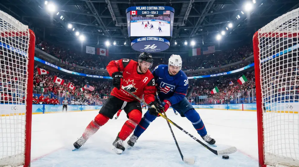 一场激动人心的男子冰球比赛，NHL明星在米兰科尔蒂纳2026年冬季奥运会上对决。