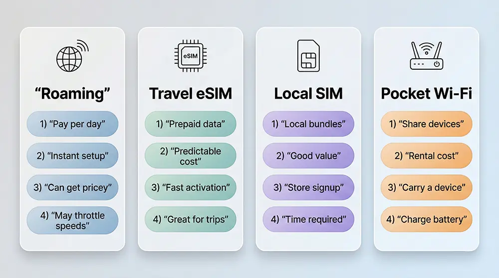 로밍 vs 여행 eSIM vs 현지 SIM vs 포켓 Wi-Fi