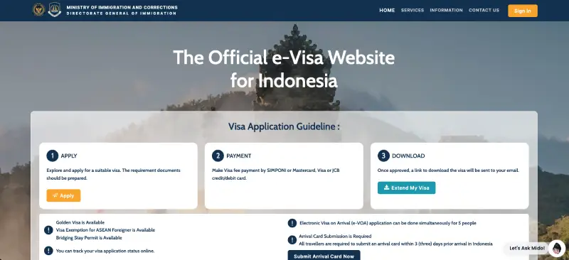 official Indonesian eVisa portal