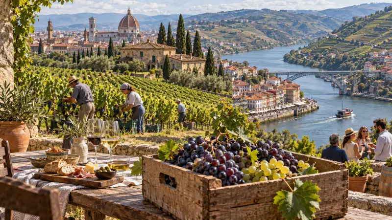 Les raisins et les visites de vignobles rapprochent Florence et la Toscane de Porto et de la vallée viticole en terrasses du Douro.