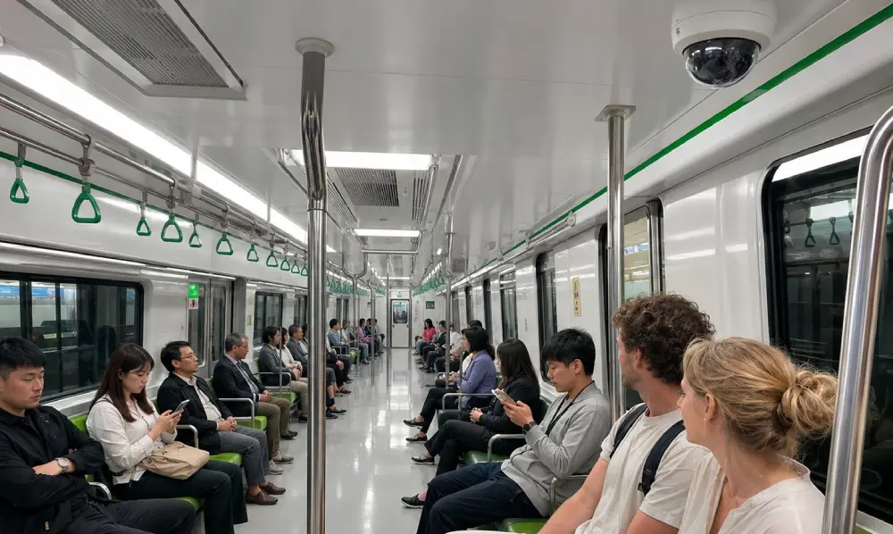 A conceptual image representing a common tourist scam in Seoul, showing a seemingly friendly stranger approaching a tourist.