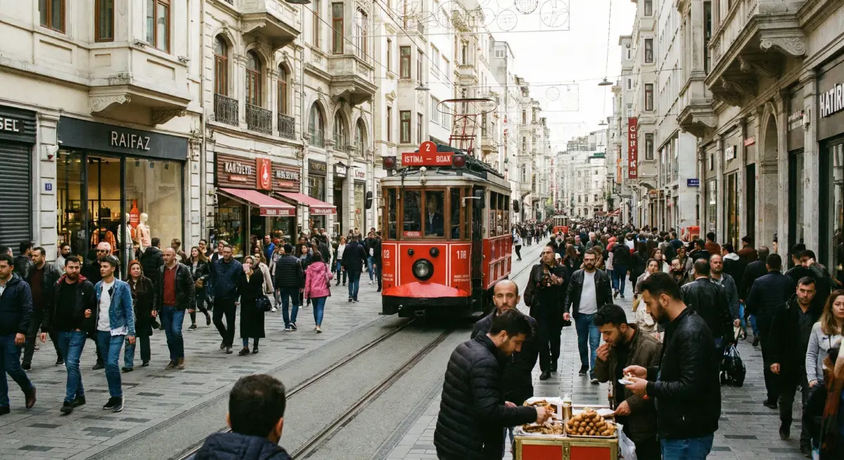 ラマダン中にイスタンブールの屋外カフェで昼食を食べる人々。