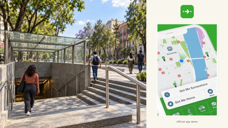 Mexico City public-transport scene with Citymapper&rsquo;s official map and journey-planning interface.