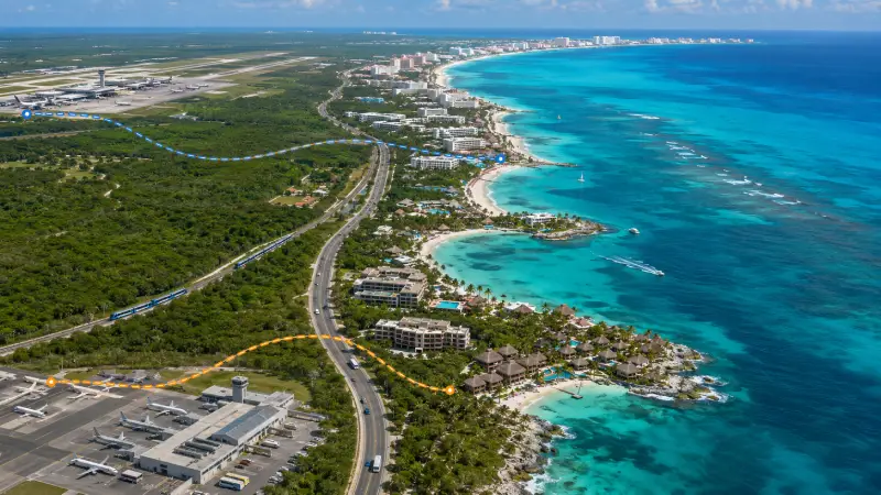 Riviera Maya overview showing how Cancun and Tulum airports serve different parts of the coast from Cancun to Tulum.