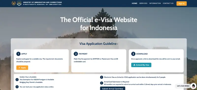 official Indonesian eVisa portal