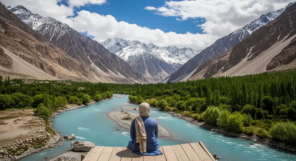 巴基斯坦亨扎谷的壮丽风景照片，代表了通常安全的“绿色区域”供游客使用。